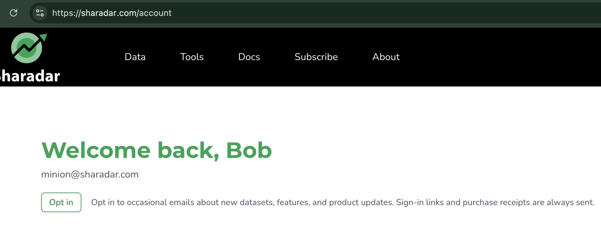 Opt in to occasional product emails on Account